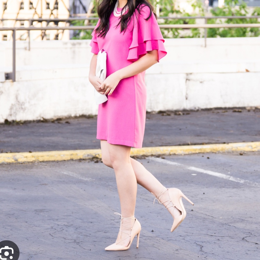 Charles Henry Pink Shift Dress Flutter Sleeve